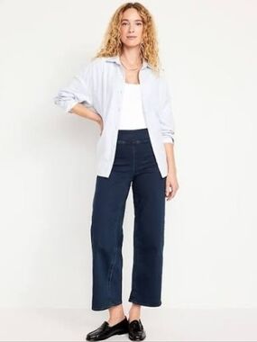 Old Navy High Rise Weekender Wide Leg Cropped Jeans Dark Wash Blue Sz 14